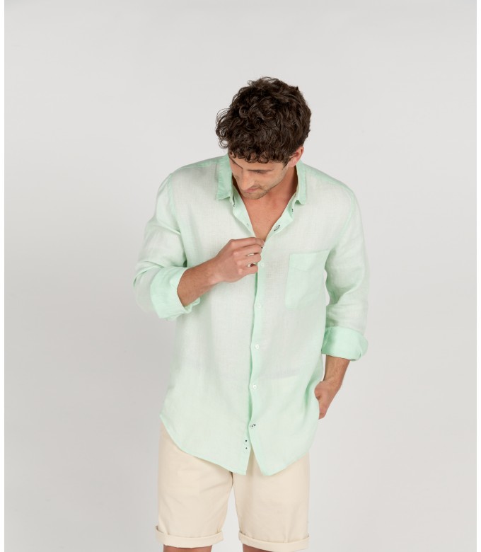 DIVA - Chemise unie lin aqua