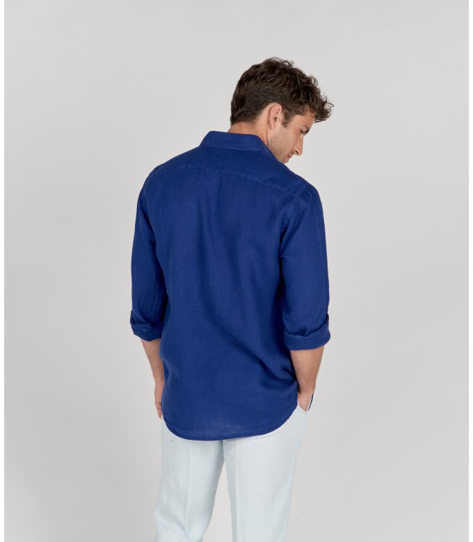 DIVA - Plain linen shirt indigo