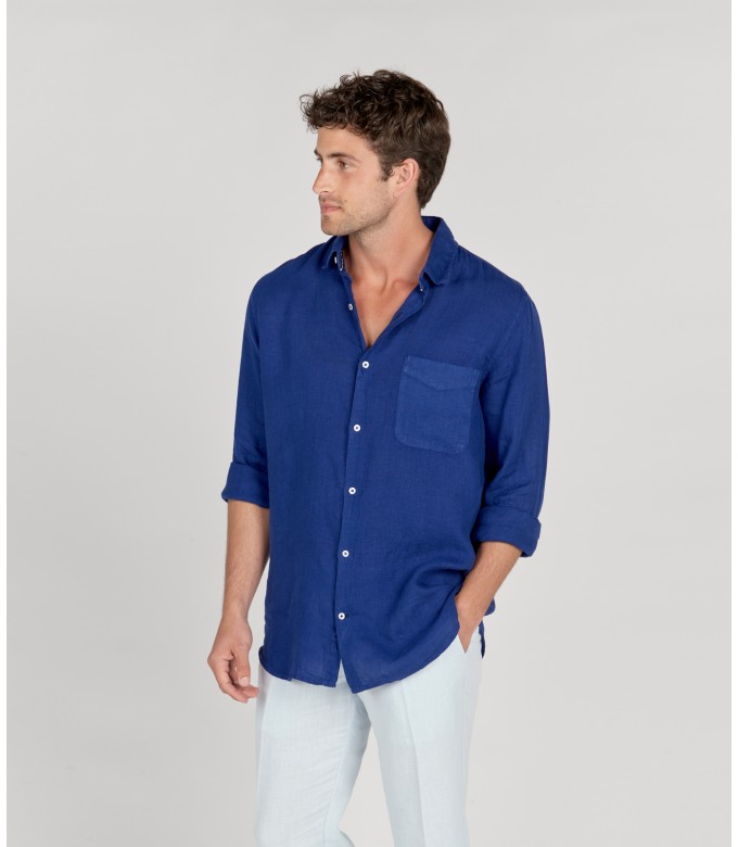 DIVA - Plain linen shirt indigo