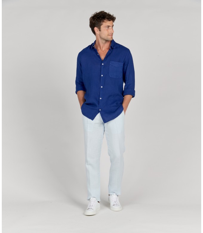 DIVA - Plain linen shirt indigo