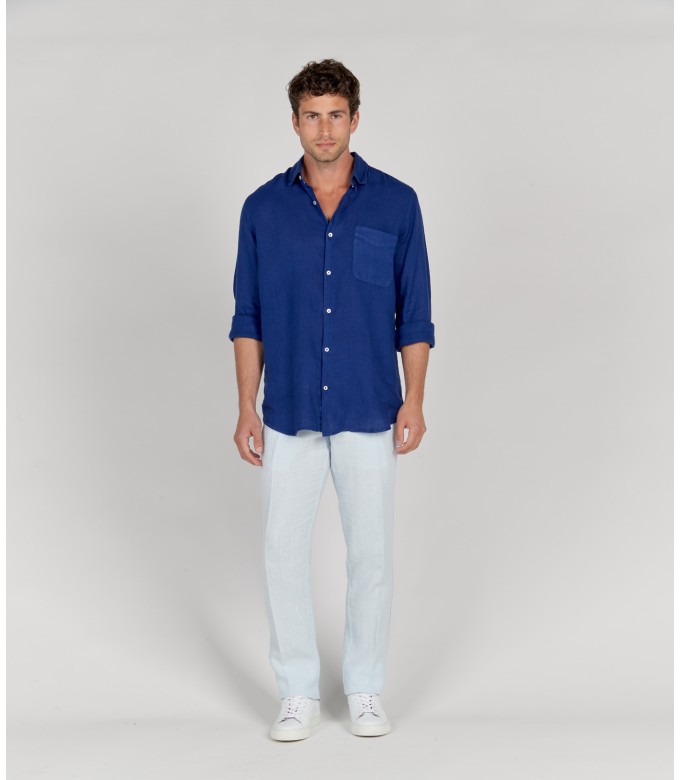 DIVA - Chemise unie lin indigo