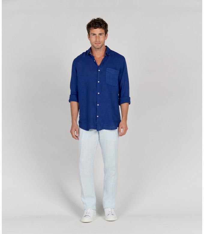 DIVA - Plain linen shirt indigo