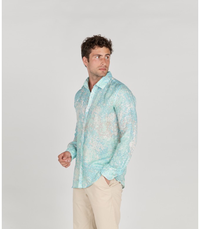 EMILIO - Original aqua print linen shirt