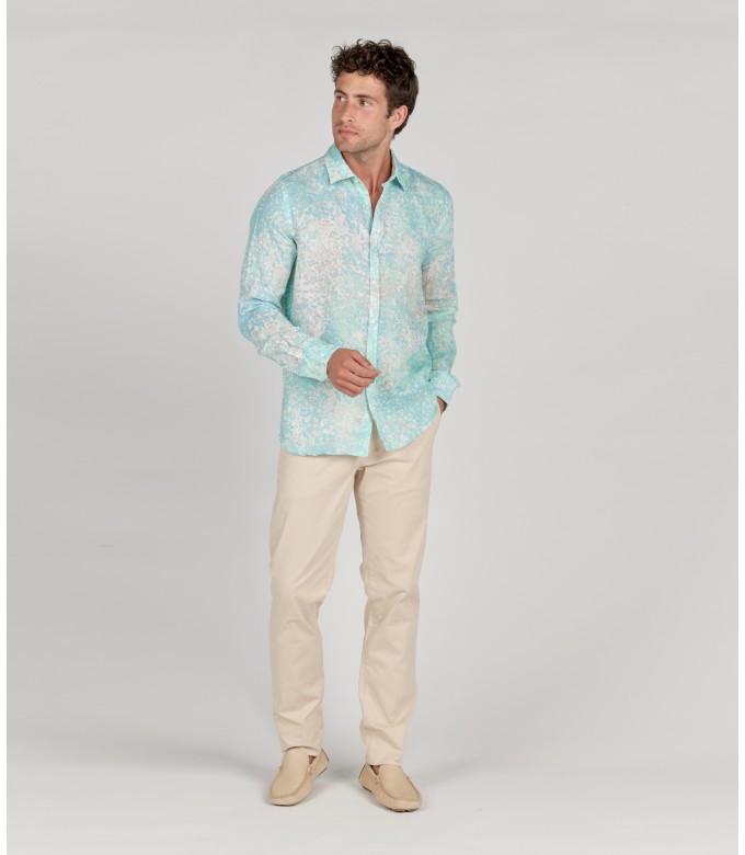 EMILIO - Original aqua print linen shirt