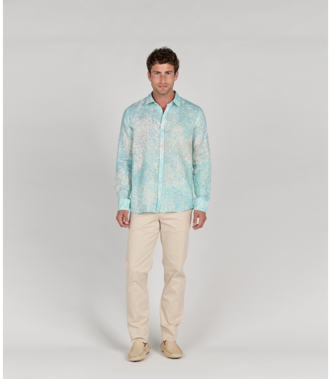 EMILIO - Original aqua print linen shirt