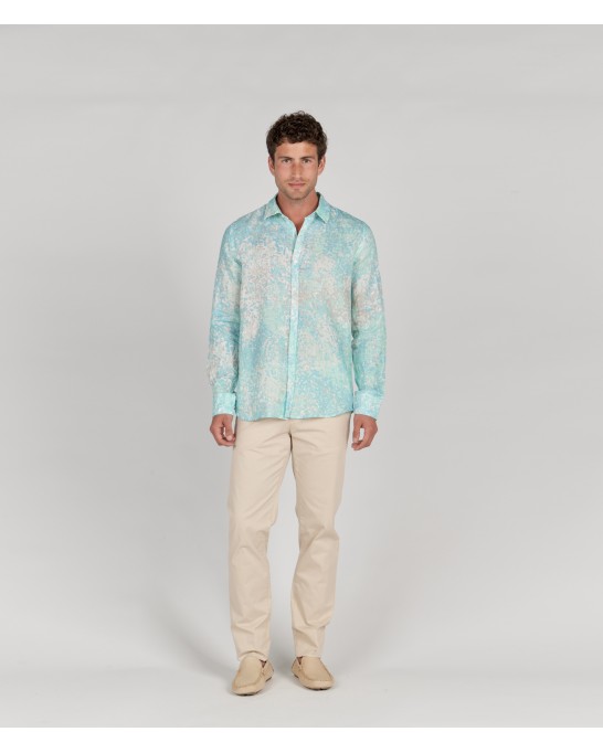 EMILIO - Original aqua print linen shirt
