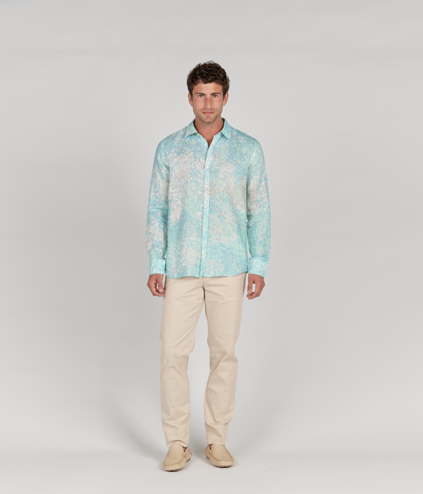 bølge twinkle indbildskhed EMILIO - Original aqua print linen shirt