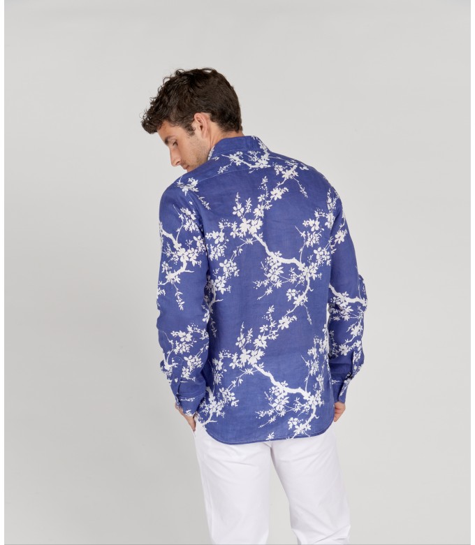 HIRIO - Chemise coton imprimé japonais indigo