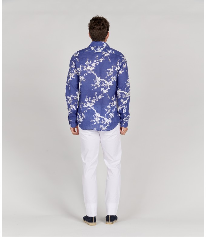 HIRIO - Chemise coton imprimé japonais indigo