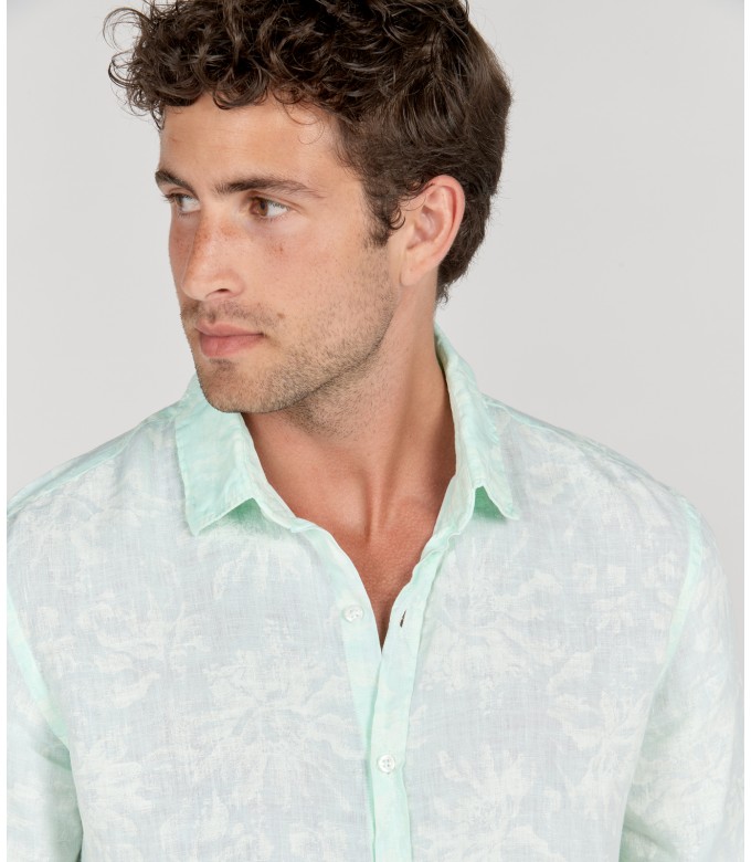 HONORE - Aqua floral print linen shirt