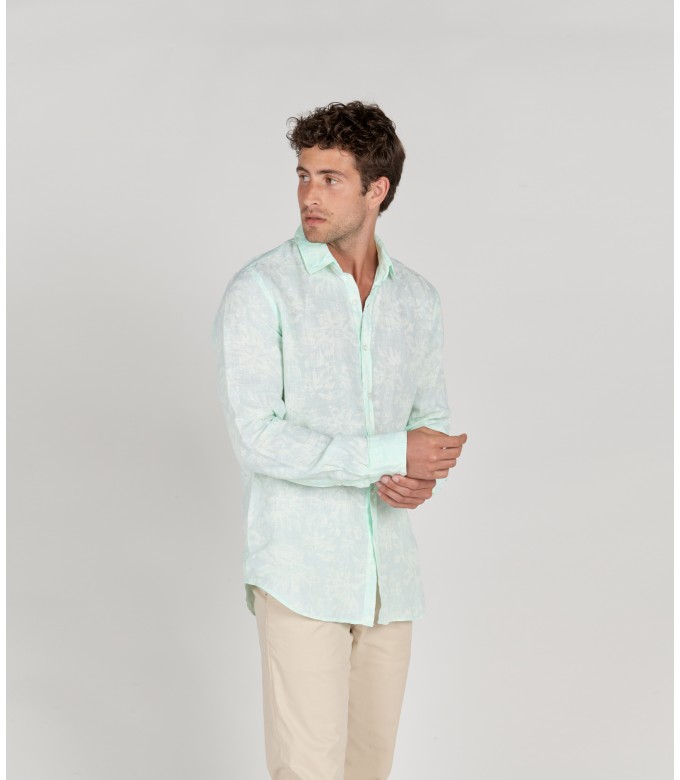 HONORE - Aqua floral print linen shirt