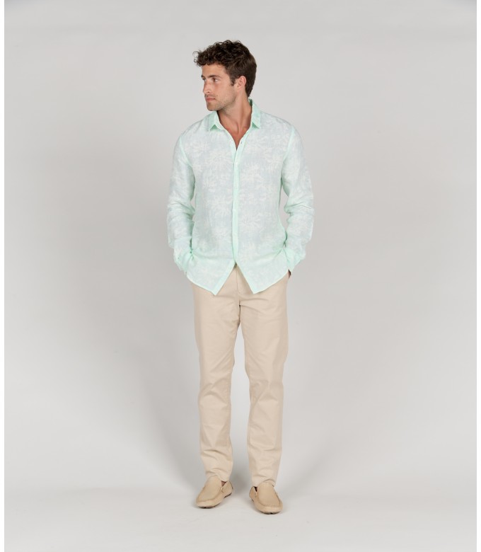 HONORE - Aqua floral print linen shirt