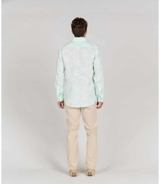 HONORE - Aqua floral print linen shirt