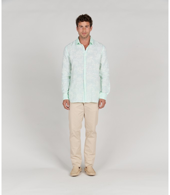 HONORE - Aqua floral print linen shirt