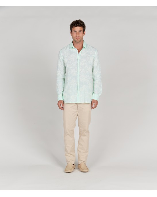 HONORE - Aqua floral print linen shirt
