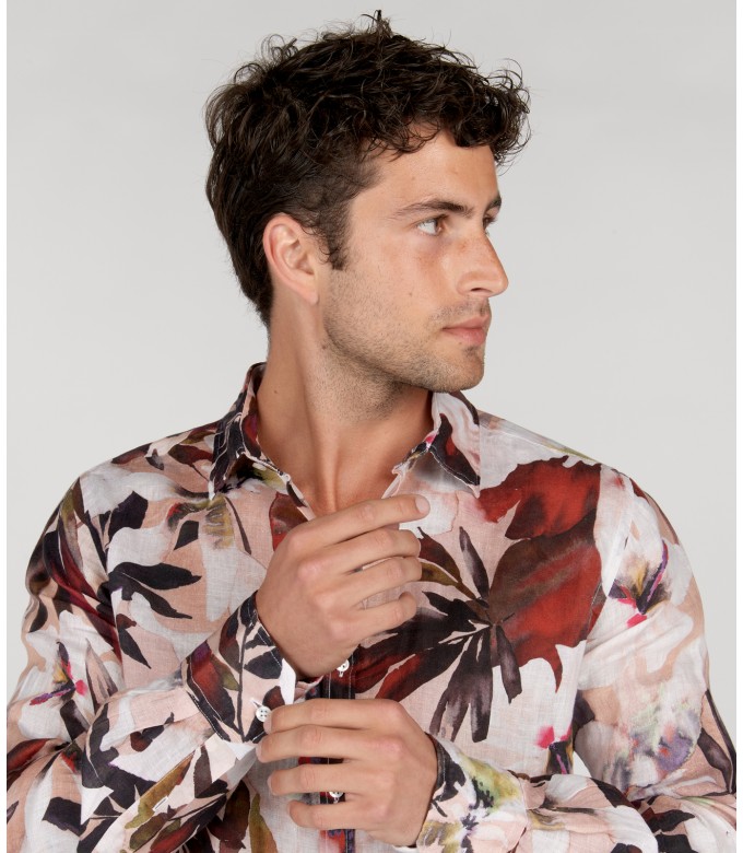 LENNY - Pale floral print linen shirt