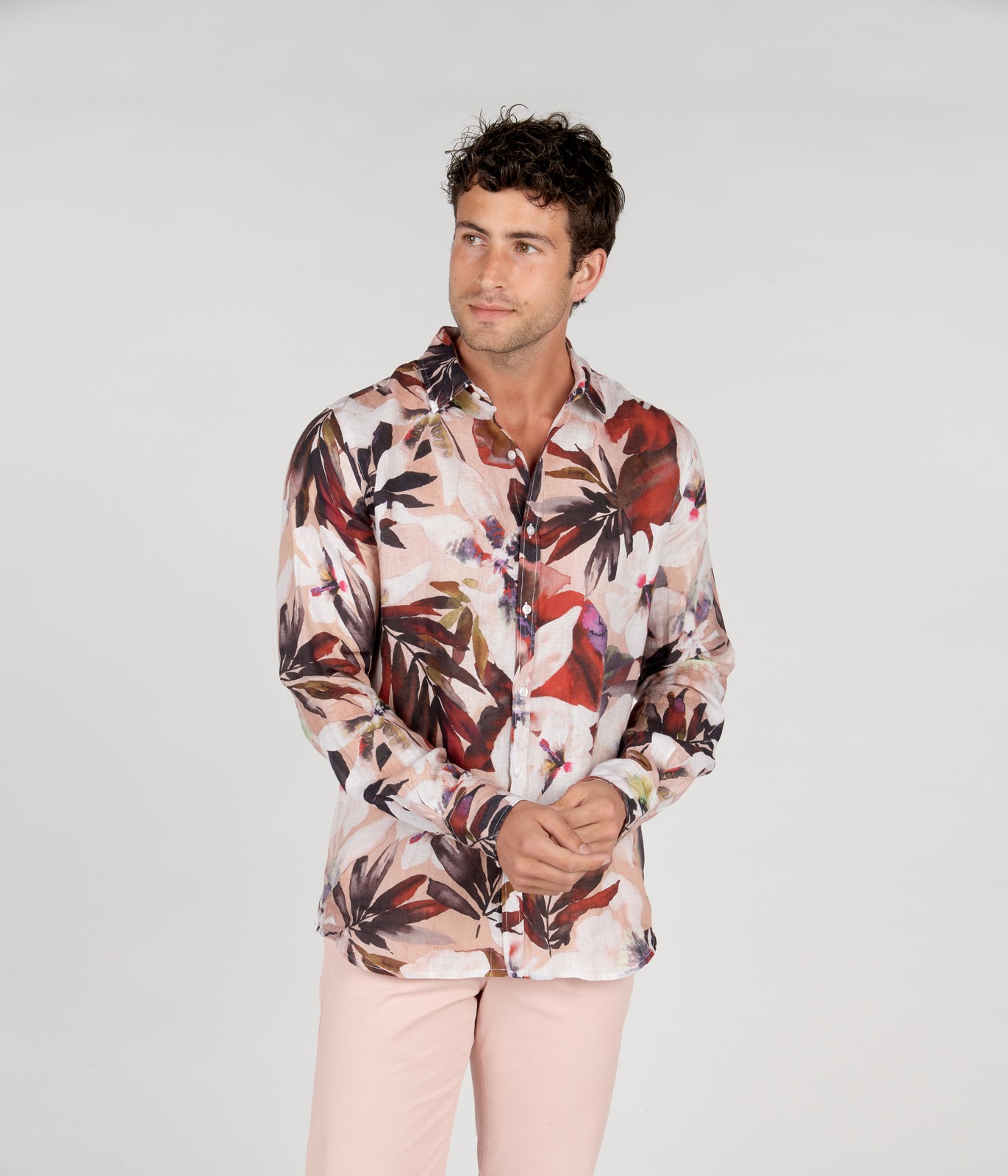 LENNY - Pale floral print linen shirt