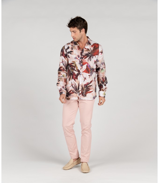 LENNY - Pale floral print linen shirt