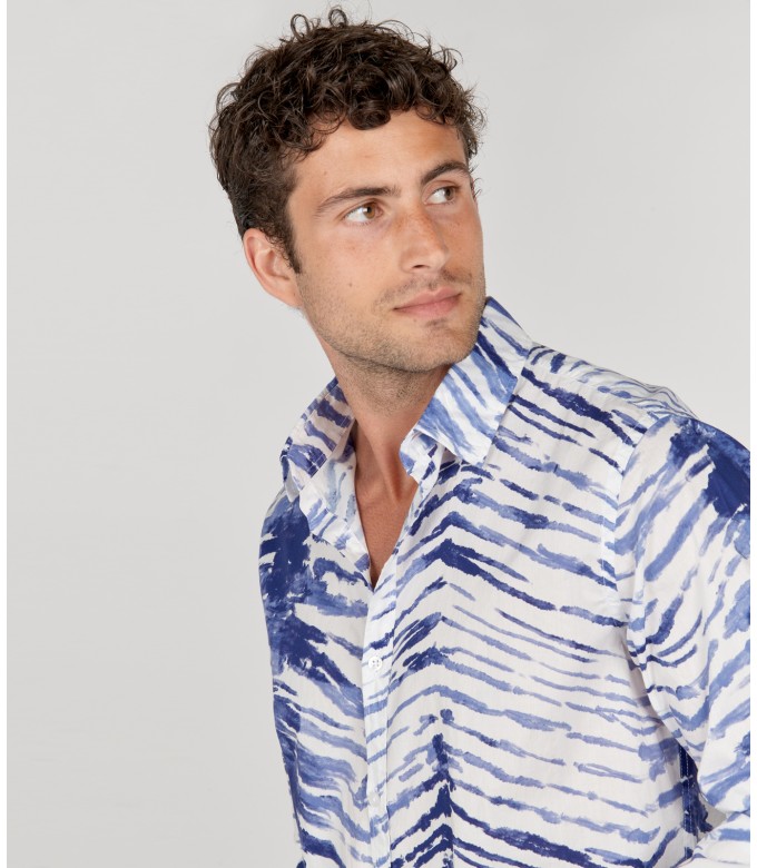 LUCIAN - Indigo tye&die printed cotton shirt