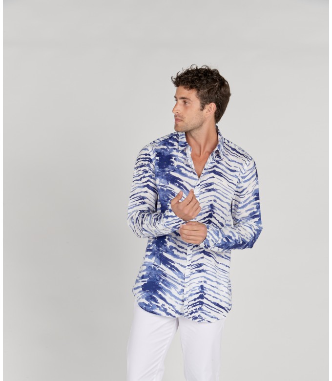 LUCIAN - Indigo tye&die printed cotton shirt