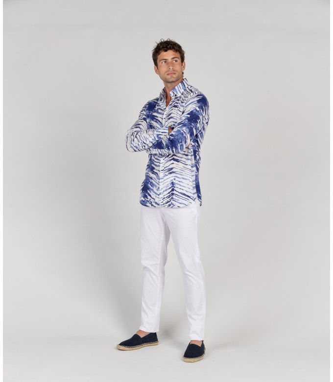 LUCIAN - Indigo tye&die printed cotton shirt