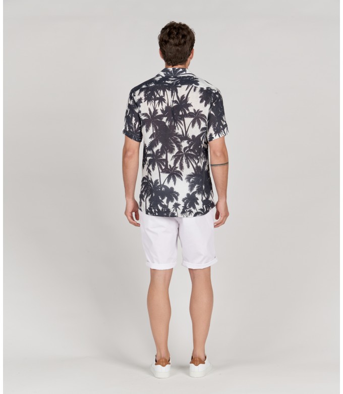 MARCUS - short-sleeved linen shirt with black palm tree print