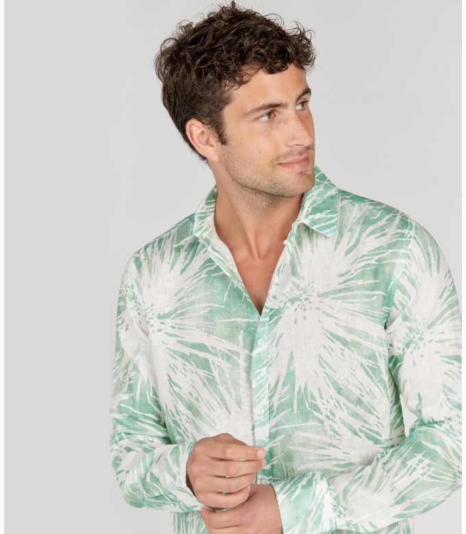 MYLAN - Aqua floral print linen shirt