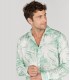 MYLAN - Chemise en lin imprimé fleurie aqua