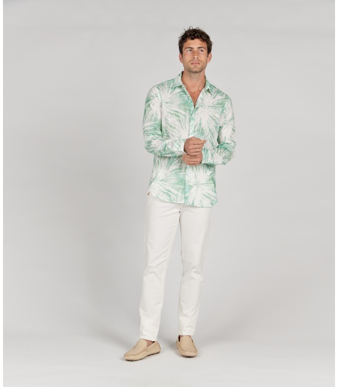 MYLAN - Aqua floral print linen shirt