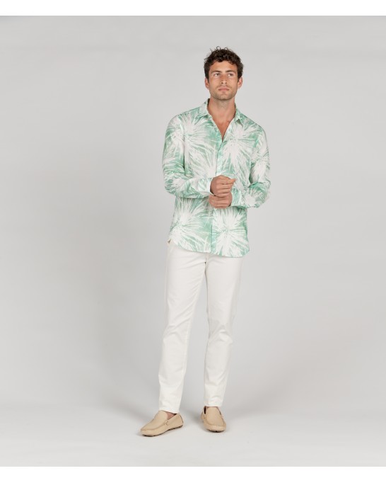 MYLAN - Aqua floral print linen shirt