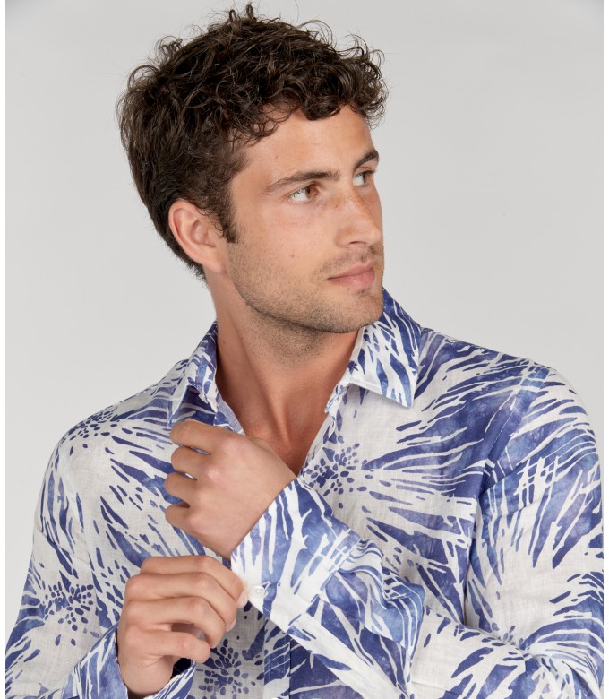 MYLAN - Indigo floral print linen shirt