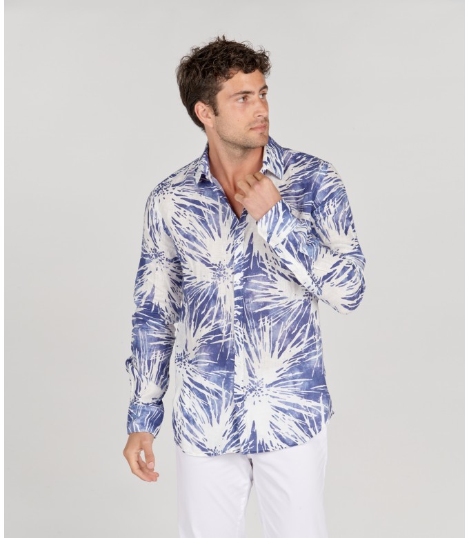 MYLAN - Indigo floral print linen shirt