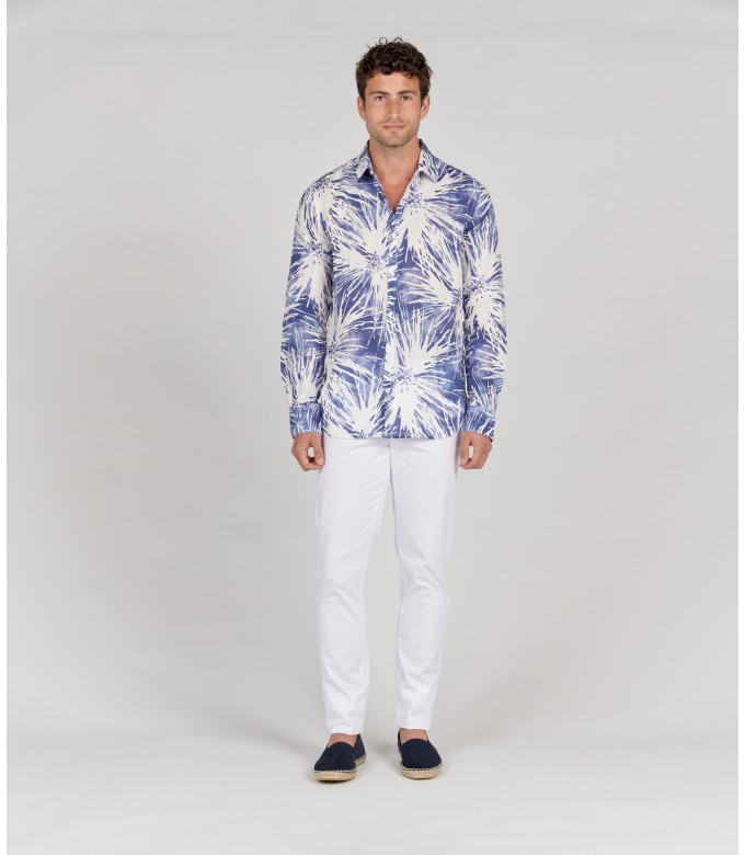 MYLAN - Indigo floral print linen shirt