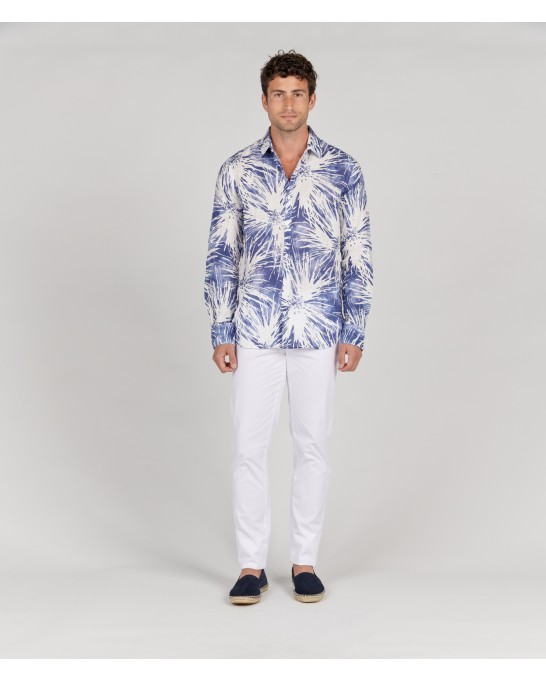 MYLAN - Indigo floral print linen shirt