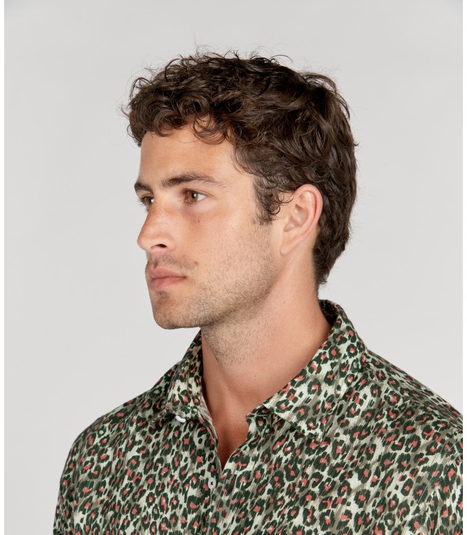 SAM - Aqua leopard print linen shirt