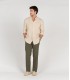 STAN - Plain linen shirt with mao collar beige