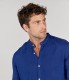 STAN - Plain linen shirt with mao collar indigo