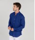 STAN - Plain linen shirt with mao collar indigo