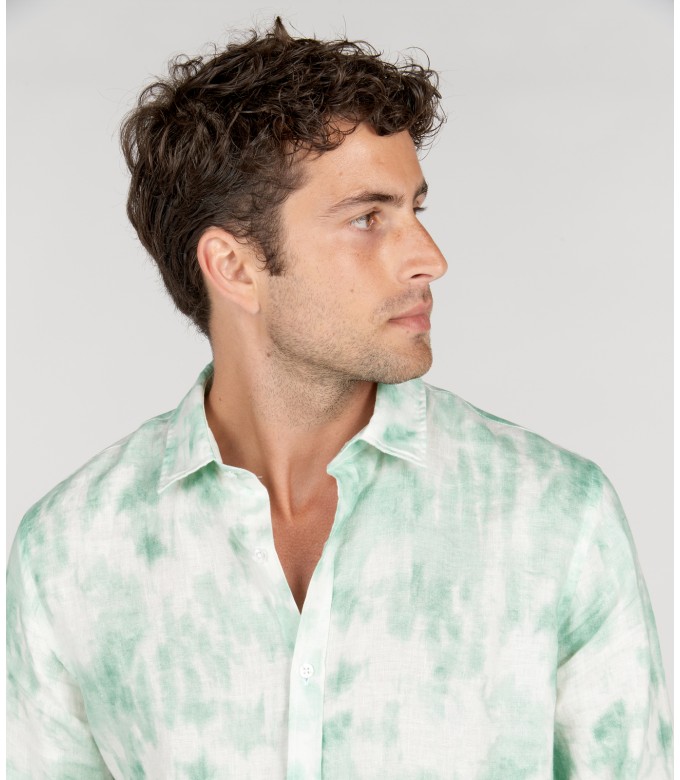TERRY - Chemise en lin imprimé tye & diy aqua
