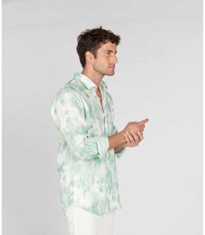 TERRY - Chemise en lin imprimé tye & diy aqua