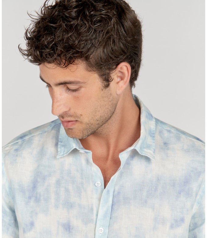 TERRY - Tye & diy sky blue print linen shirt