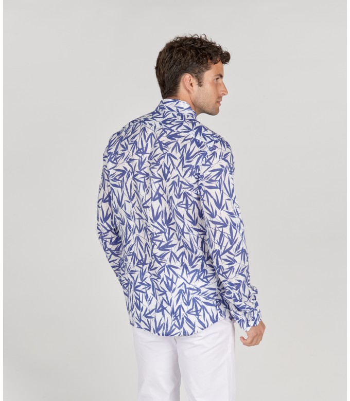 YOKO - White bamboo print linen shirt