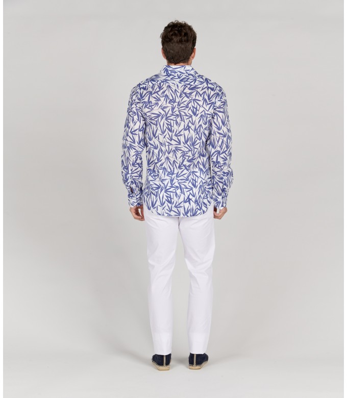 YOKO - White bamboo print linen shirt