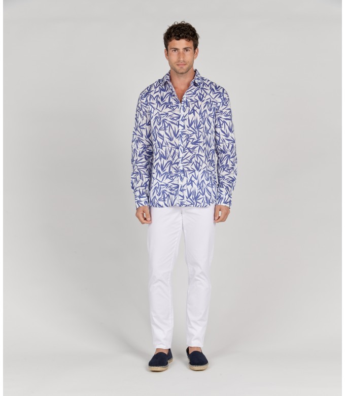 YOKO - White bamboo print linen shirt