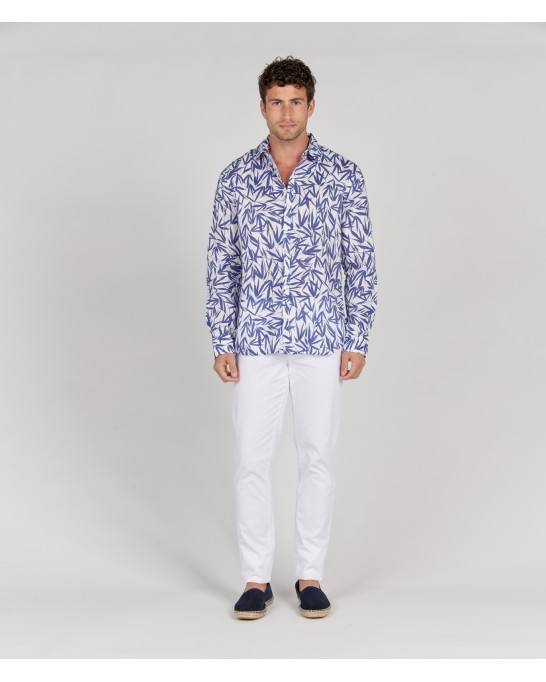 YOKO - White bamboo print linen shirt