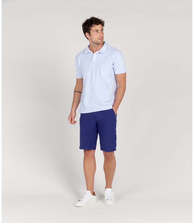 COLORADO - Indigo relaxed linen Bermuda shorts