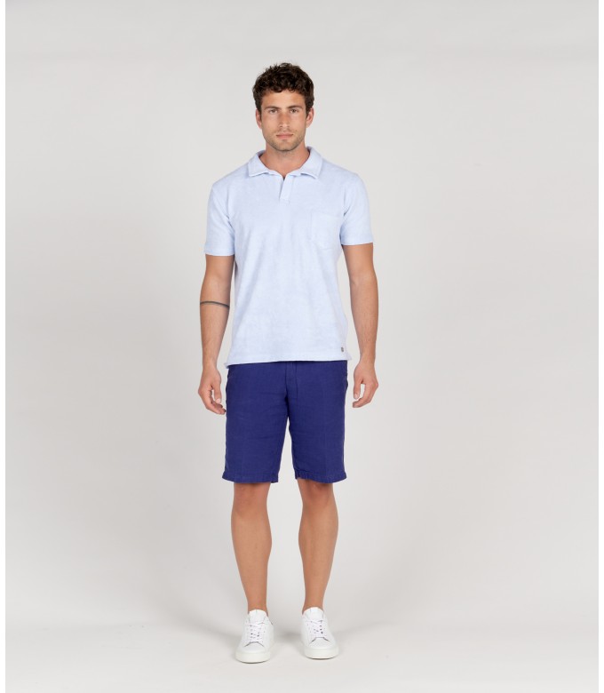 COLORADO - Indigo relaxed linen Bermuda shorts