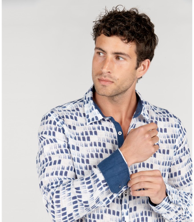 NAILS - Chemise lin imprimé peinture marine