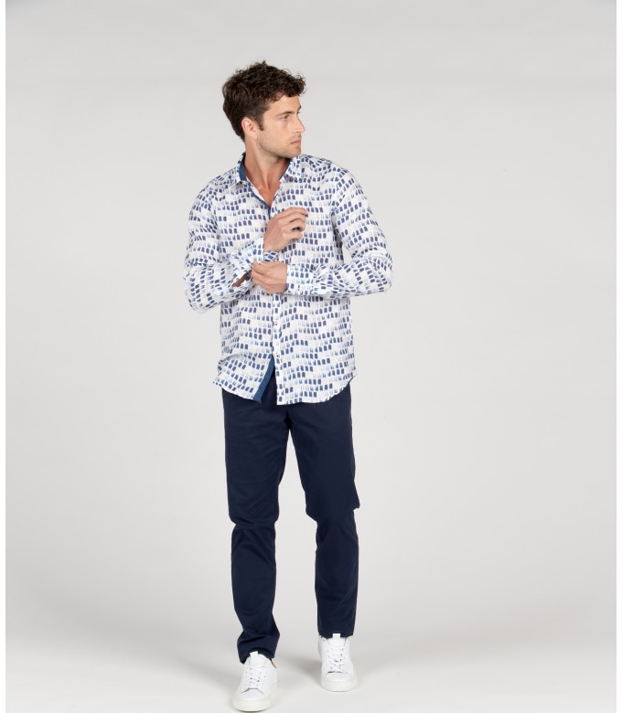 NAILS - Chemise lin imprimé peinture marine
