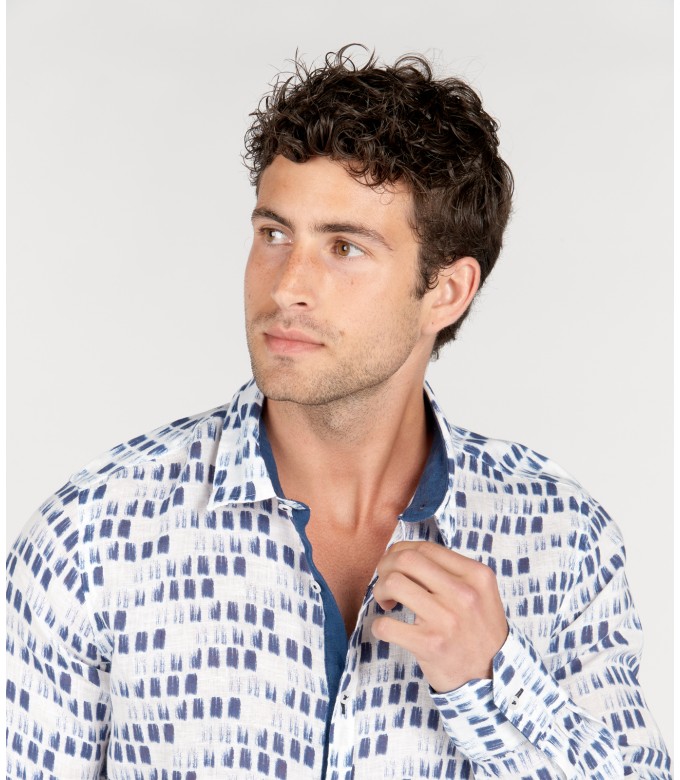 NAILS - Chemise lin imprimé peinture marine